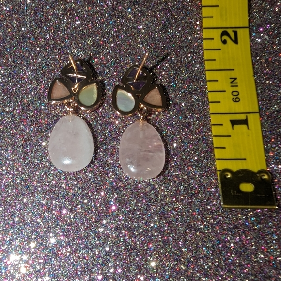 Rose Quartz Teardrop Amethyst Dangle Statement Earrings - Picture 5 of 8